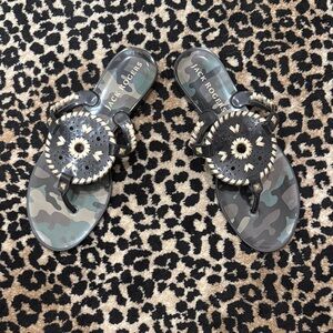 Jack Rogers Black and Gold Sandals